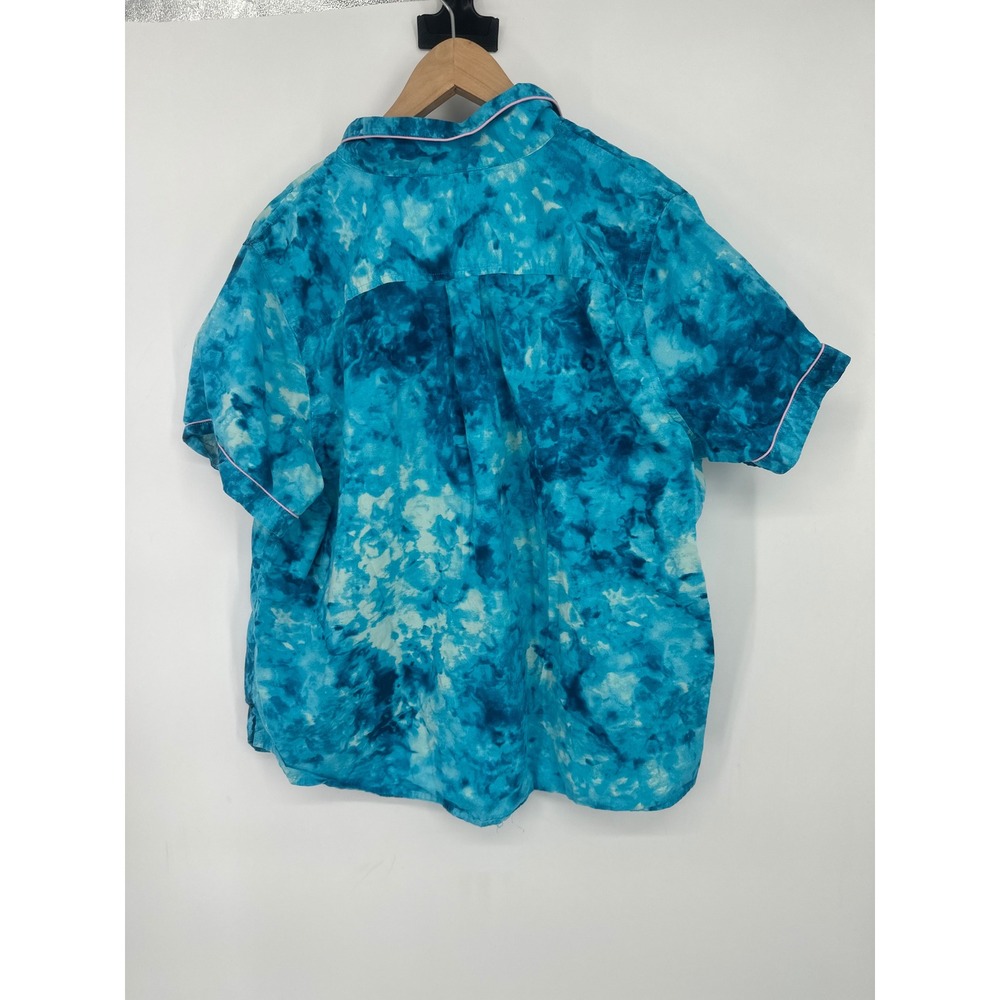 Lands End Pajama 2 Pc Set Womens 1X Blue Tie Dye Button Top Pants Loungewear - Picture 4 of 11